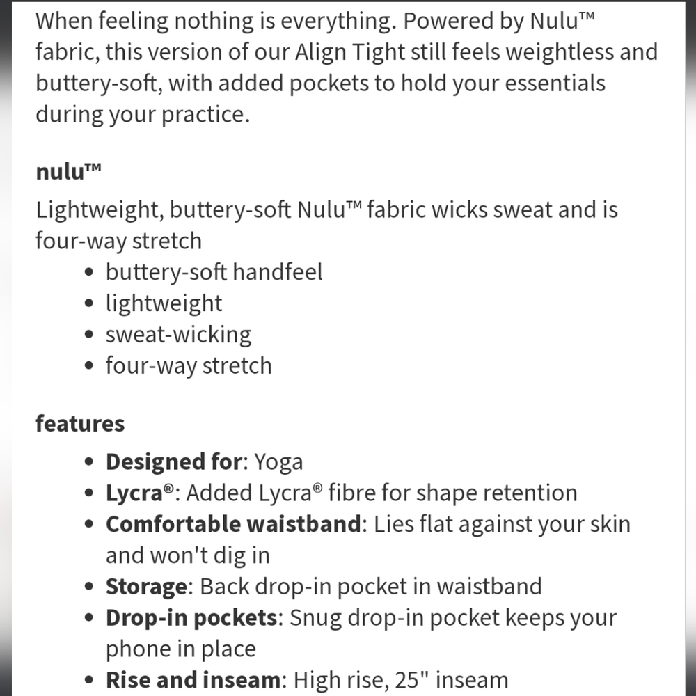 Nwt Lululemon Align HR Pant 25 *Pockets - Picture 6 of 13